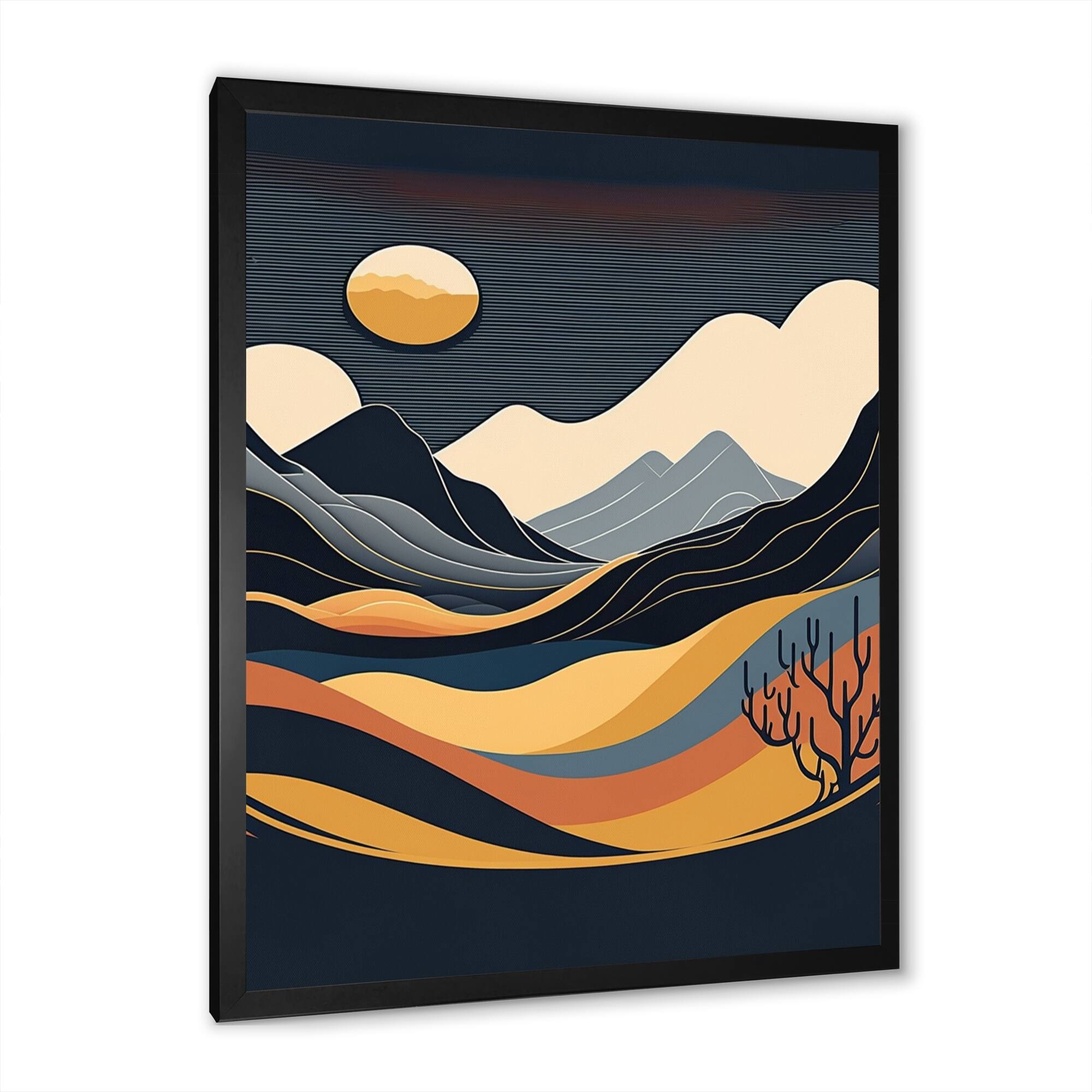 Designart "Yellow Graphic Moon In The Mountains III" Landscape